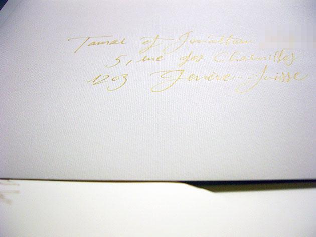 calligraphe, paris enveloppe calligraphie, mariage enveloppe calligraphie, paris calligraphe, parisien calligraphe, écriture dorée enveloppes mariage